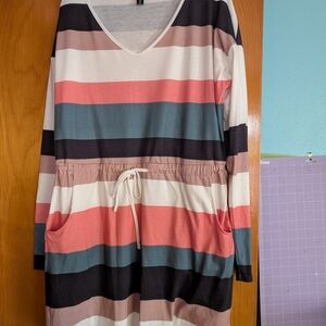 Lux Gray and White Striped Top